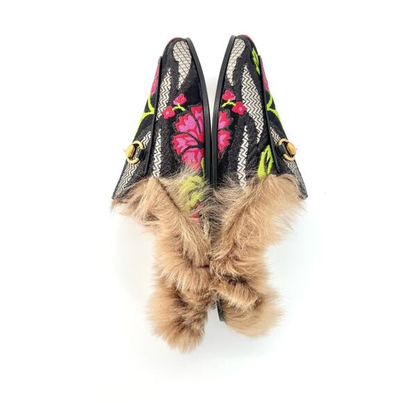 Gucci Tapestry Brocade Fur Lined Princetown Mules Slip On Flats 36.5 - Picture 4 of 7